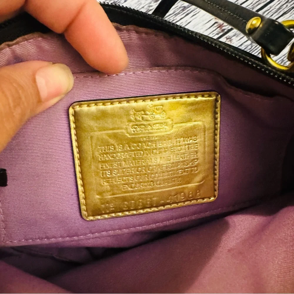 Coach Madison Black Logo Jacquard & Leather Wristlet Mini Bag 41988 Zipper Top - Picture 4 of 5